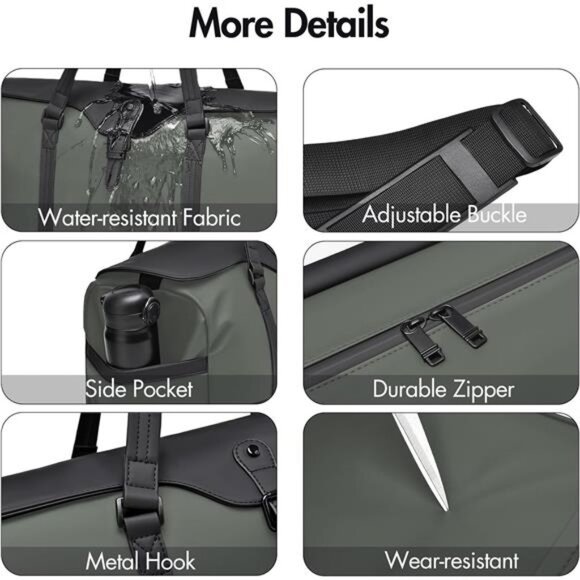 Travel Bag, Duffle Bags with Shoe Compartment Green - Picture 7 of 7
